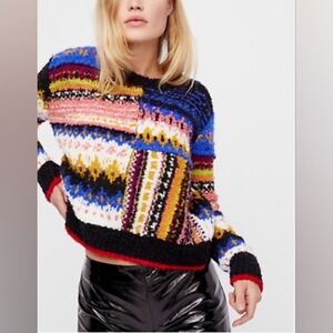 FREE PEOPLE Best Day Ever patchwork sweater Small